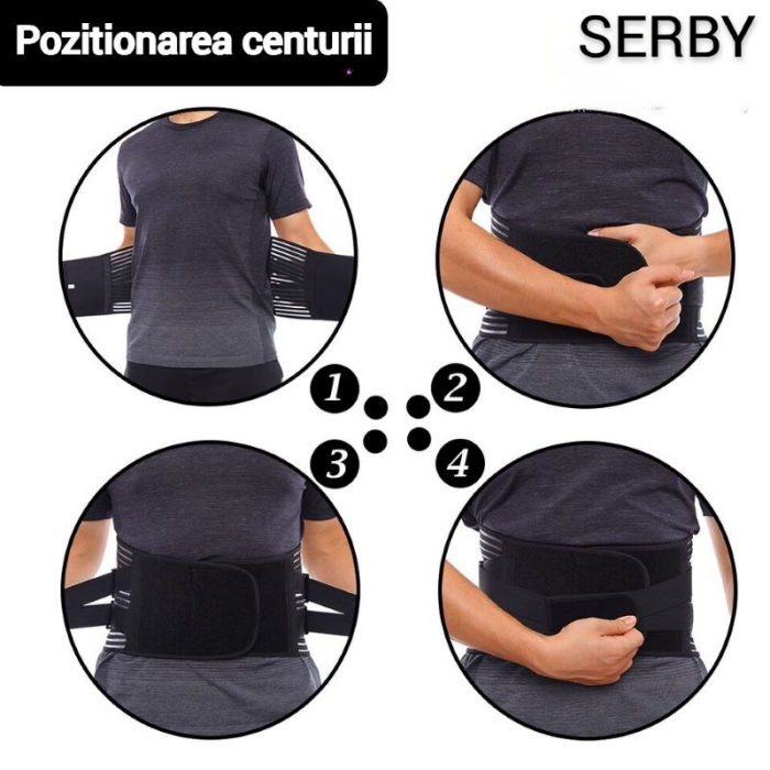 Brau lombar SERBY®, centura sustinere pentru sala, material respirabil, neagra [3]