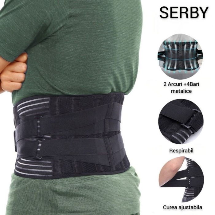 Brau lombar SERBY®, centura sustinere pentru sala, material respirabil, neagra [1]