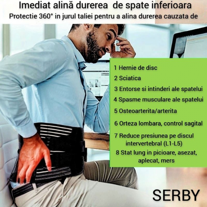Brau lombar SERBY®, centura sustinere pentru sala, material respirabil, neagra [2]