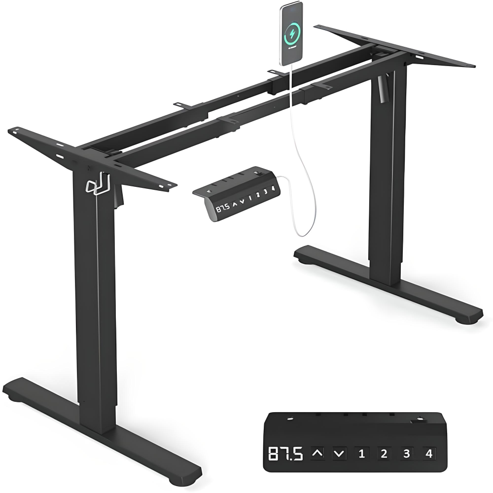 Cadru Birou Reglabil Electric Serby®, 2 Motoare, Reglabil Pe Inaltime 71-180 cm, Sarcina Maxima 150 kg, Functie De Control Memorie Si Afisaj Digital, Anti-Coliziune, Incarcare Type-C, Negru [1]