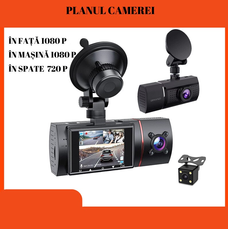 Camera auto cu inregistrari multiple de inalta definitie din trei pozitii cu lentil multiple, X86, Dash Cam Pro Plus, 1080p, IPS 2.0", ADAS, Night Vision, unghi vizualizare 170°, 10M/S, F2.0 [2]