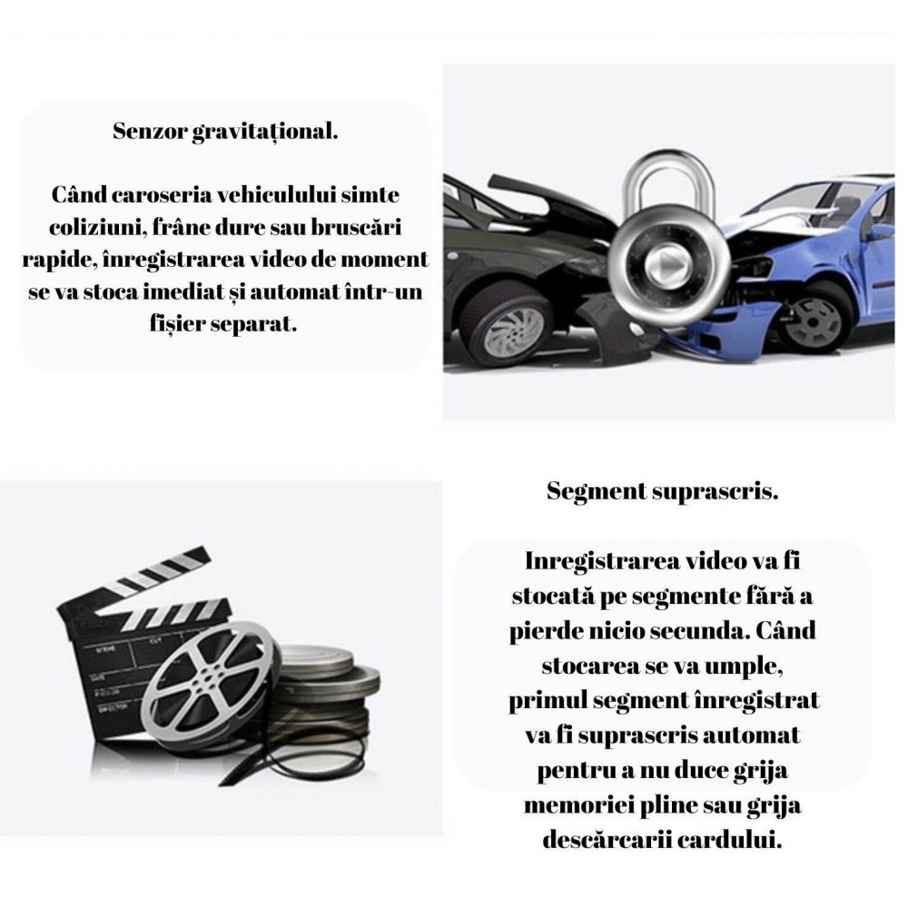 Camera auto WIFI, Dual Cam Pro, ADAS, unghi de filmare de 150 °, rezistenta anti soc, senzor G, monitorizare a parcarii, ecran LCD de 3 inch, functie de focalizare asupra placutelor de inmatriculare, [8]