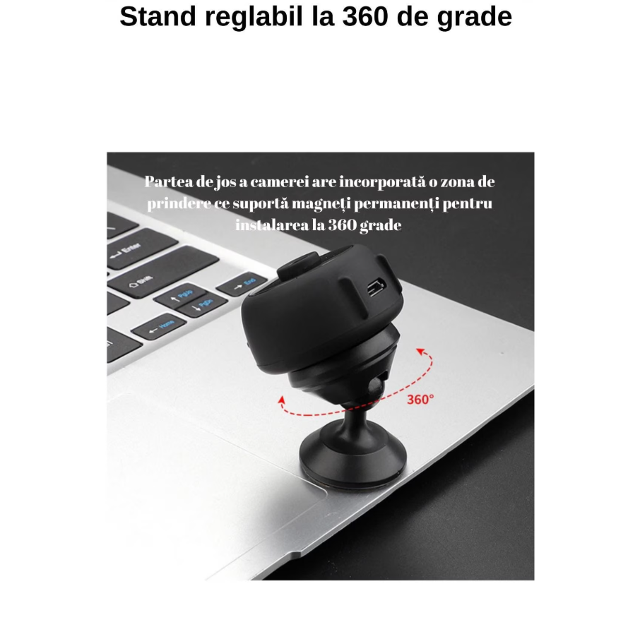 Camera de supraveghere mini spion, 1080P, HD, 360 de grade, vedere cu infrarosu pe timp de noapte, controlabila prin aplicatie mobila, senzor de detectare a miscarii, unghi de vizualizare de 150 grade [9]