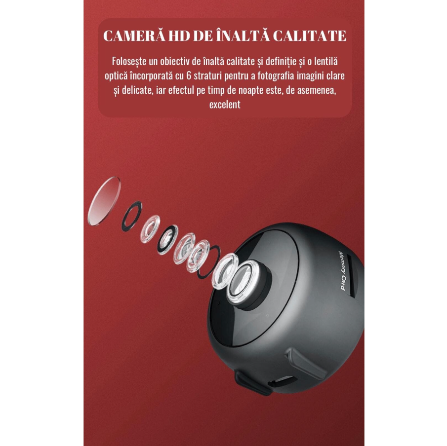 Camera de supraveghere mini spion, 1080P, HD, 360 de grade, vedere cu infrarosu pe timp de noapte, controlabila prin aplicatie mobila, senzor de detectare a miscarii, unghi de vizualizare de 150 grade [8]