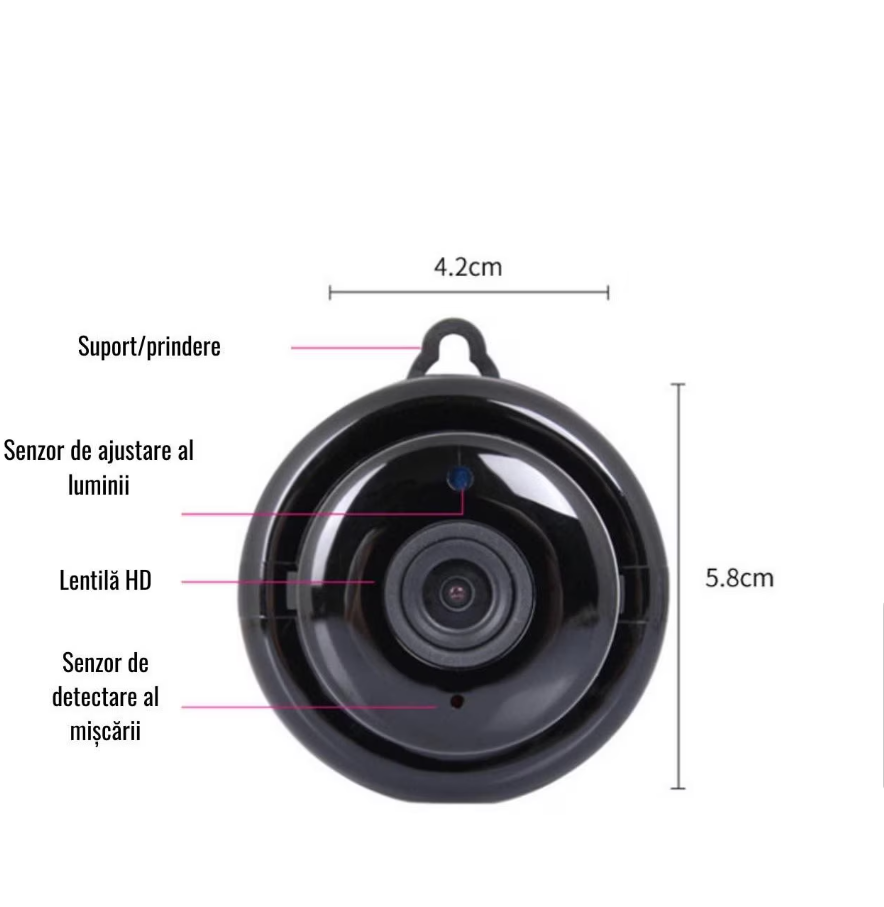 Camera de supraveghere mini spion, Wifi, controlabila prin telefon, vedere nocturna in infrarosu, stocare automata in cloud, full HD, 1080P, 150 grade unghi de filmare, functie de inregistrare in bucl [3]