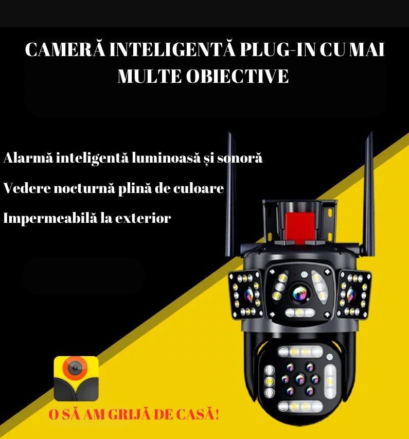 Camera de Supraveghere Tripla WIFI, 12MP, Exterior/Interior, Ultra HD, 10x zoom manual, 10x zoom electronic, rotire 360°, Leduri, Comunicare bidirectionala, Senzor de miscare cu declansare alarma lumi [8]