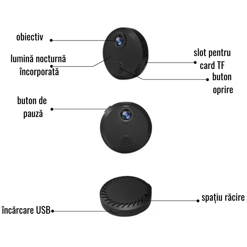 Camera Spion Mini, WIFI, IP, Night Vision, Dispozitiv Spionaj cu Camera Video si Microfon, Detectie Miscare, SPY, Neagra [6]