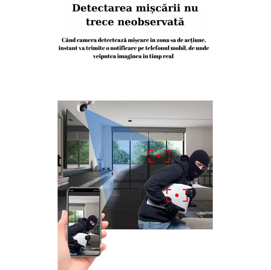 Camera video mini de supraveghere, 1080P Ultra-Hd rezolutie, conectivitate WIFI, vedere nocturna in infrarosu, senzor de miscare, focalizare facial, alarma prin notificare pe telefon, functie de rotir [7]
