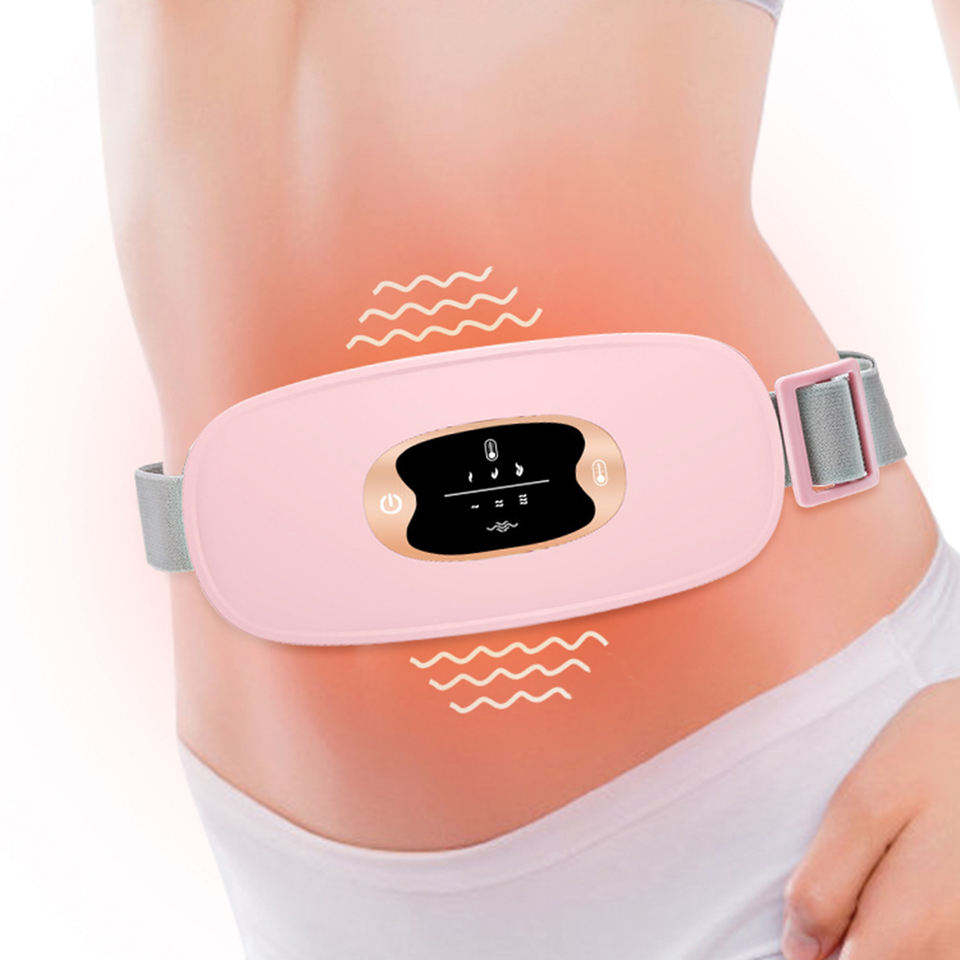 Aparat centura abdominala  cu masaj vibratoriu si incalzire pentru durerile menstruale, abdominale si lombare, cu 3 nivele de caldura si vibromasaj, portabil, roz [1]
