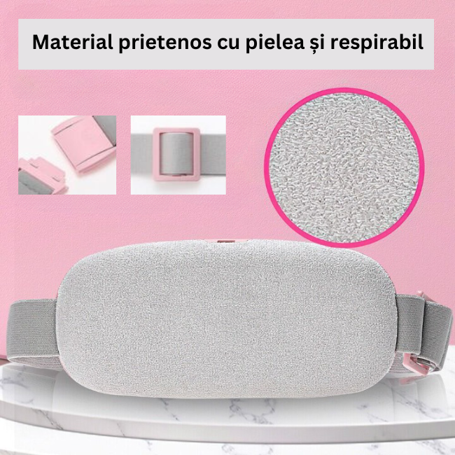 Aparat centura abdominala  cu masaj vibratoriu si incalzire pentru durerile menstruale, abdominale si lombare, cu 3 nivele de caldura si vibromasaj, portabil, roz [4]