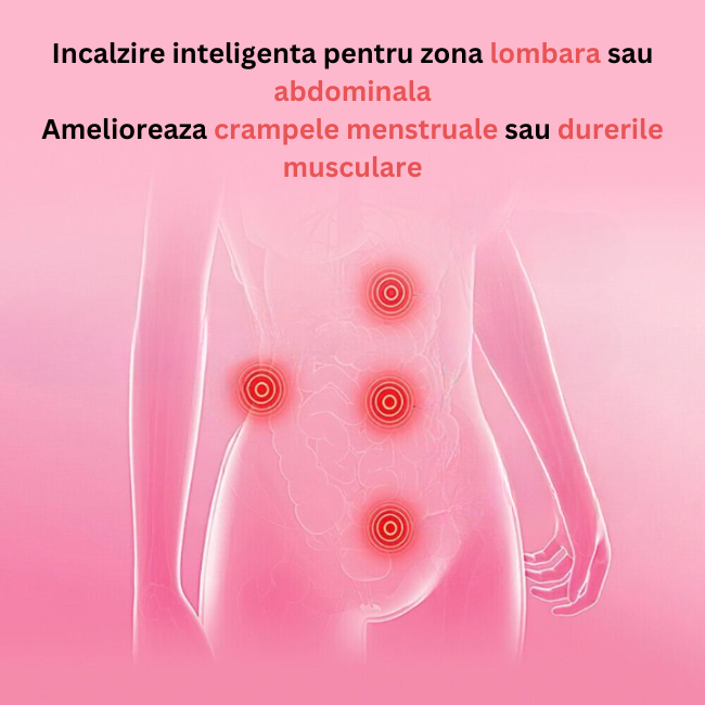 Aparat centura abdominala  cu masaj vibratoriu si incalzire pentru durerile menstruale, abdominale si lombare, cu 3 nivele de caldura si vibromasaj, portabil, roz [8]