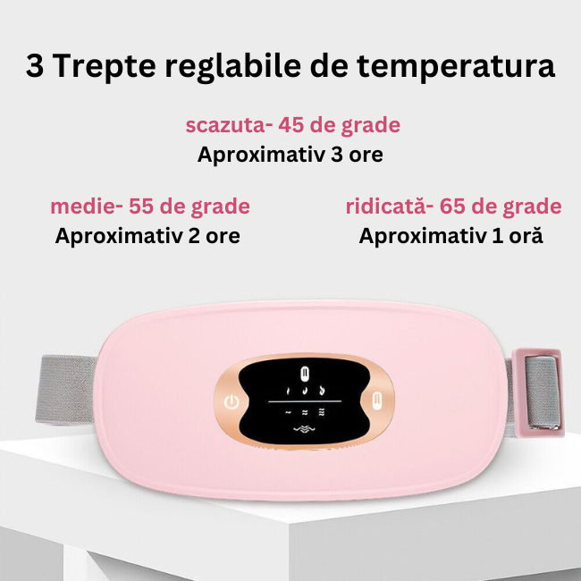 Aparat centura abdominala  cu masaj vibratoriu si incalzire pentru durerile menstruale, abdominale si lombare, cu 3 nivele de caldura si vibromasaj, portabil, roz [5]