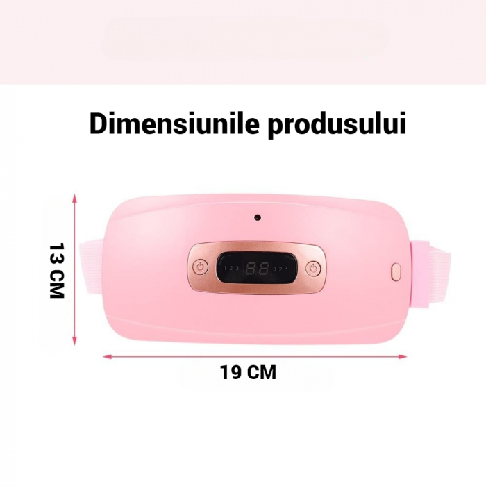 Aparat centura abdominala pentru incalzire si masaj, alina durerile menstruale, abdominale si lombare, portabila, 3 trepte de vibromasaj, si 3 niveluri de caldura, acumulator 1800Mah, roz [2]