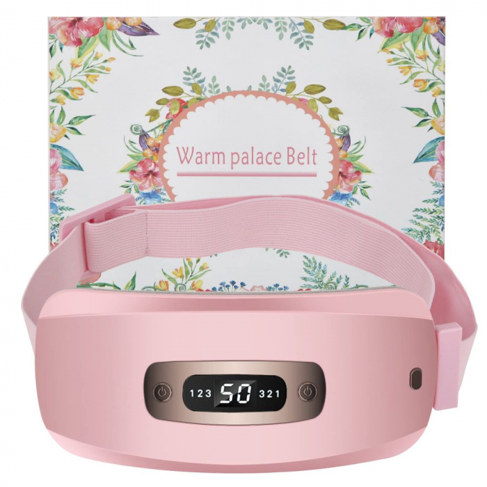 Aparat centura abdominala pentru incalzire si masaj, alina durerile menstruale, abdominale si lombare, portabila, 3 trepte de vibromasaj, si 3 niveluri de caldura, acumulator 1800Mah, roz [1]