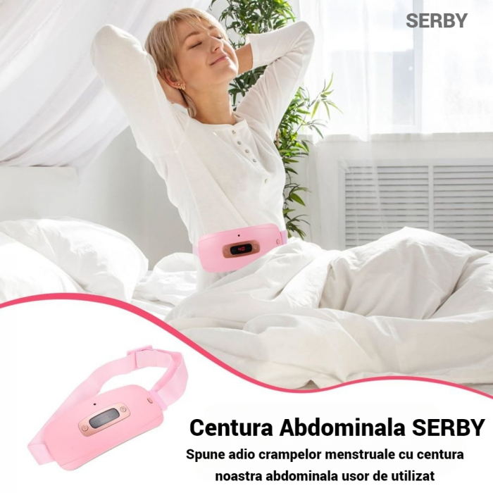 Aparat centura abdominala pentru incalzire si masaj, alina durerile menstruale, abdominale si lombare, portabila, 3 trepte de vibromasaj, si 3 niveluri de caldura, acumulator 1800Mah, roz [3]