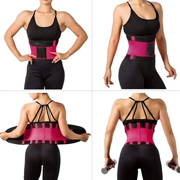 Centura abdominala SERBY®, pentru fitnes si conturarea taliei, material respirabil, , negru cu roz [3]