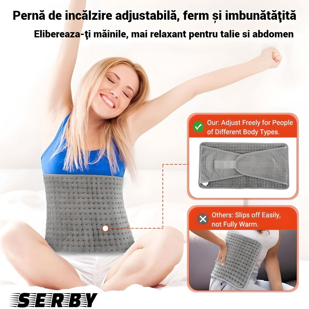 Centura electrica SERBY®, incalzire rapida pentru abdomen, spate, gat, umeri, picioare, 9 niveluri de caldura, 4 setari de timp, lavabila, oprire automata [7]