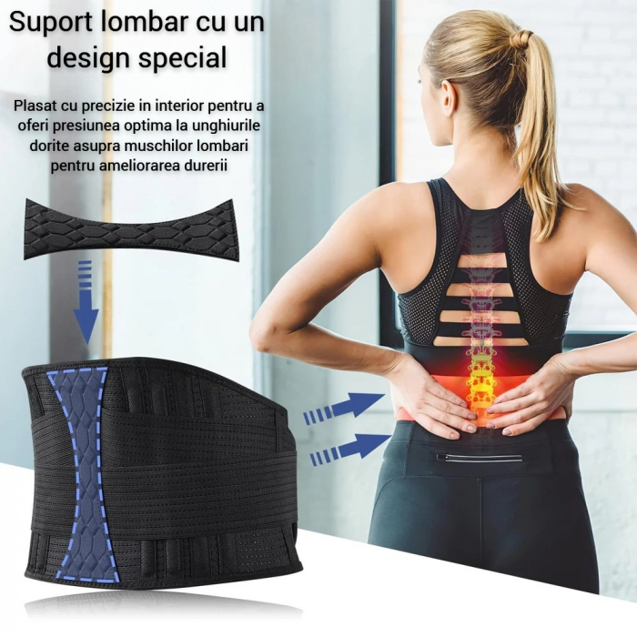 Centura lombara Serby®, anti hernie inghinala, anti hernie de disc, corectie de postura, din fibra de poliester, neagra [3]
