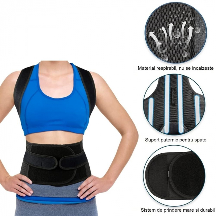 Corector pentru umeri si coloana SERBY®, ajustabila cu suporturi metalice, negru [5]