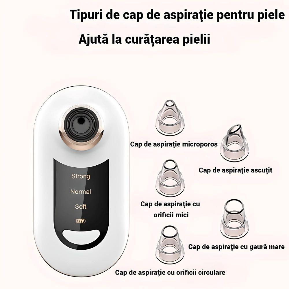 Dispozitiv SERBY pentru Îndepărtarea Punctelor Negre și Curățarea Porilor, 3 Niveluri de Putere, 5 Capete Interșchimbabile, Încărcare USB, Alb [6]