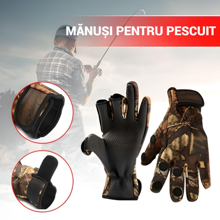 Manusi sport iarna SERBY® pentru barbati si femei, rezistente la vant, pentru pescuit, ciclism, vanatoare, calarie si orice sport in aer liber, marimea L, culoare camuflaj [1]