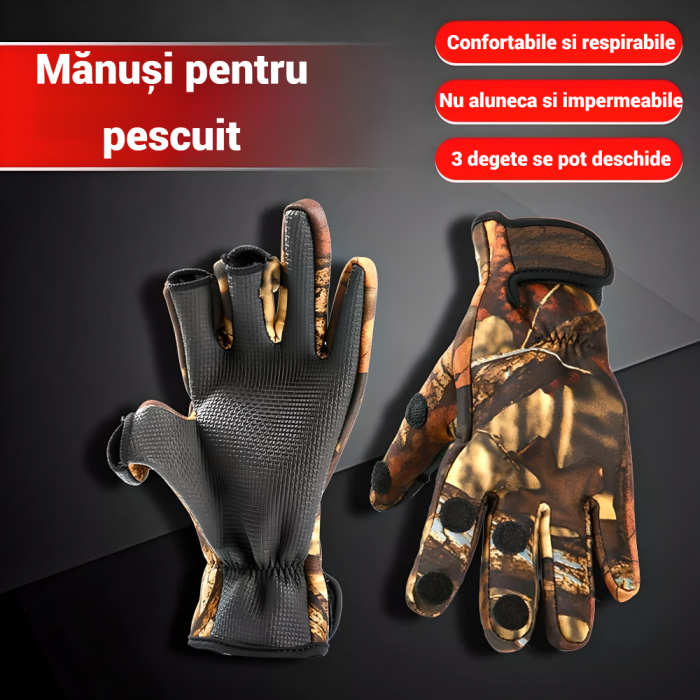 Manusi sport iarna SERBY® pentru barbati si femei, rezistente la vant, pentru pescuit, ciclism, vanatoare, calarie si orice sport in aer liber, marimea L, culoare camuflaj [4]