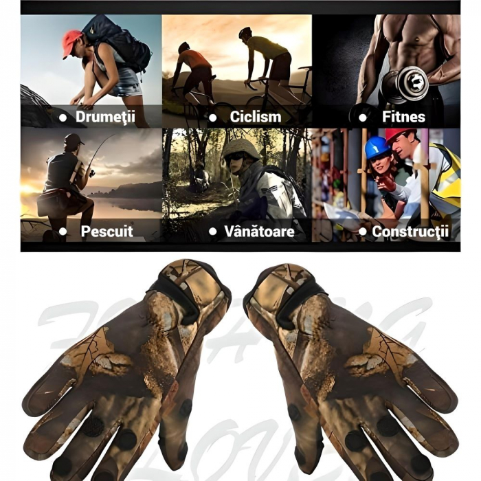 Manusi sport iarna SERBY® pentru barbati si femei, rezistente la vant, pentru pescuit, ciclism, vanatoare, calarie si orice sport in aer liber, marimea L, culoare camuflaj [2]