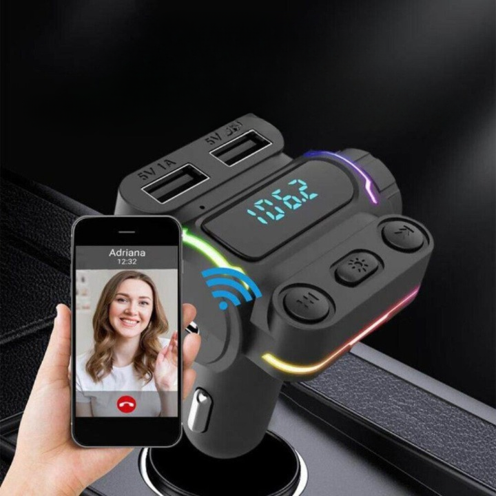 N032 Modulator FM SERBY®, bluetooth 5.0, incarcator auto cu incarcare rapida, USB 3.0, Type C20 W, MP3 Player, 7 culori, Negru [1]