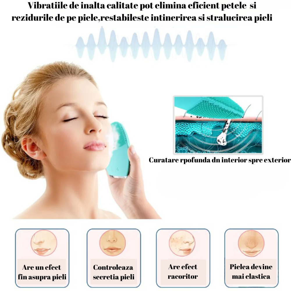 Perie curatare faciala , masaj cu vibratii sonice, din silicon moale igienic, reincarcabila USB, 7000rpm, rezistenta la apa [3]