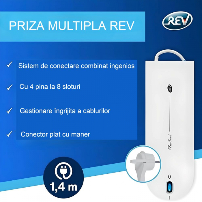 Priza multipla REV Cu Aspect Elegant  Gestionarea Practica A Cablurilor, Cablu 1.4 M, Alb [5]