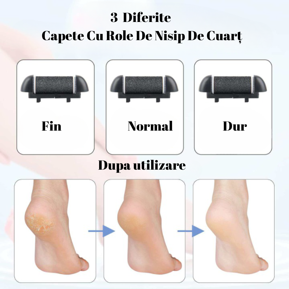 Set pila pentru talpi si calcaie, electrica cu 2 viteze, 3 capete incluse si accesorii, afisaj si lanterna cu led, reincarcabila cu USB, rezistent la apa, Neagra [4]