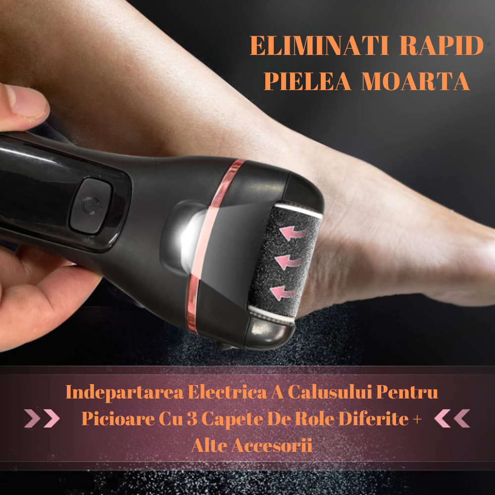 Set pila pentru talpi si calcaie, electrica cu 2 viteze, 3 capete incluse si accesorii, afisaj si lanterna cu led, reincarcabila cu USB, rezistent la apa, Neagra [2]