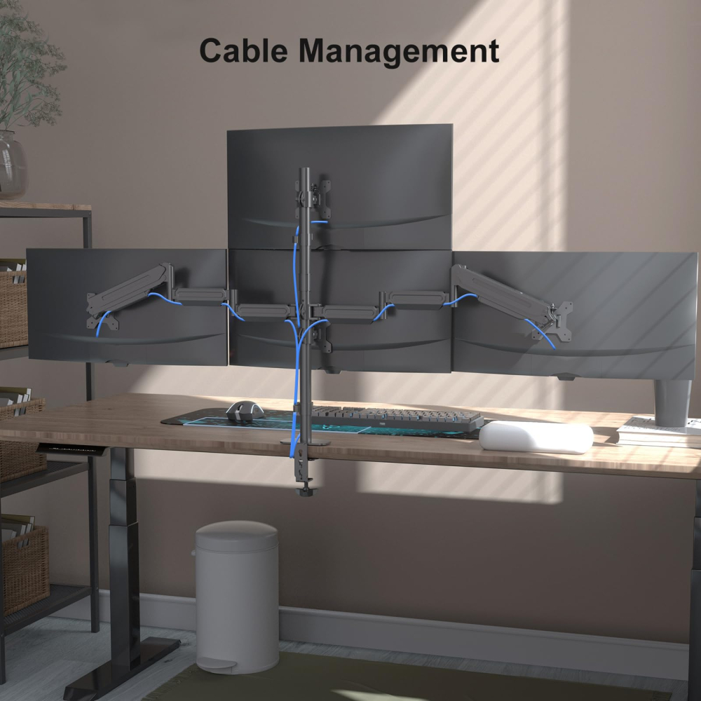 Suport 4 Monitoare Premium Pholiten 17–32 inch, Brațe cu Arc pe Gaz, 10 kg/Braț, VESA 75x75/100x100, Reglaj Ergonomic, Prindere Clema sau Șurub, Negru [7]
