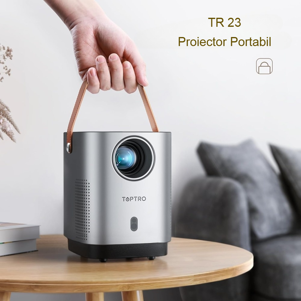 Video proiector portabil 4D/4P TOPTRO, corectie trapezoidala, focalizare electrica, rezistent la praf, 1080 Full HD, 18000 lumeni, WIFI 6, Bluetooth 5.2, gri [2]