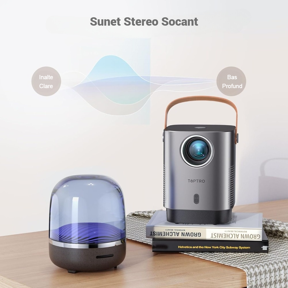 Video proiector portabil 4D/4P TOPTRO, corectie trapezoidala, focalizare electrica, rezistent la praf, 1080 Full HD, 18000 lumeni, WIFI 6, Bluetooth 5.2, gri [6]