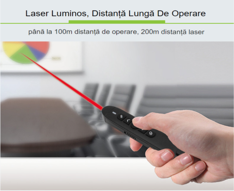 N004 Laser pointer 2.4 Ghz wireless compatibil Windows, Mac OS, Android, Linux, incarcare cu baterie AAA, Negru [5]