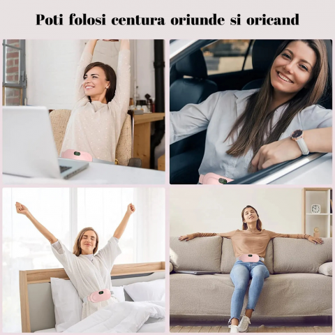 Aparat pentru masaj si incalzire lombar SERBY®, alinare durei menstruale si ciclu, 4 trepte de vibratii, 3 niveluri de temperature reglabile, roz [2]