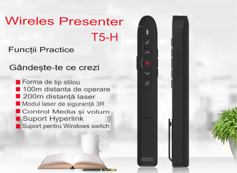 N004 Laser pointer 2.4 Ghz wireless compatibil Windows, Mac OS, Android, Linux, incarcare cu baterie AAA, Negru [4]