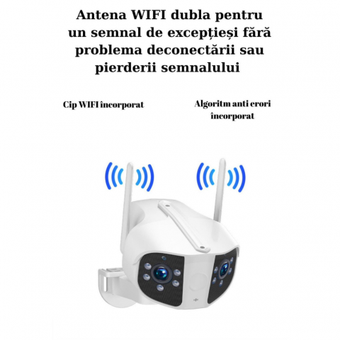 Camera de supraveghere dual, vedere panoramica, 180° fiecare obiectiv, WIFI, 1080P Ultra HD, zoom de 100x, comunicare bidirectionala, senzor de miscare cu declansare alarma automata, Night Vision, Led [4]