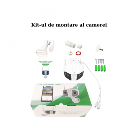 Camera de supraveghere dual, vedere panoramica, 180° fiecare obiectiv, WIFI, 1080P Ultra HD, zoom de 100x, comunicare bidirectionala, senzor de miscare cu declansare alarma automata, Night Vision, Led [8]