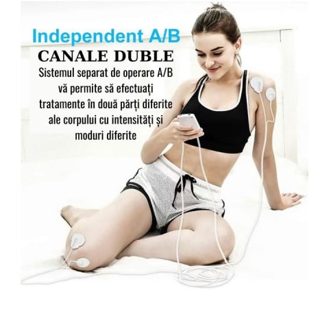 Aparat De Masaj Cu Electrostimulare/Fizioterapie, Stimulator cu 16 moduri Dual Chanel, Cu 20 Niveluri De Intensitate, 4 Electrozi, Doua Canale De Utilizare, 16 Programe De Masaj, Pentru ameliorarea du [4]