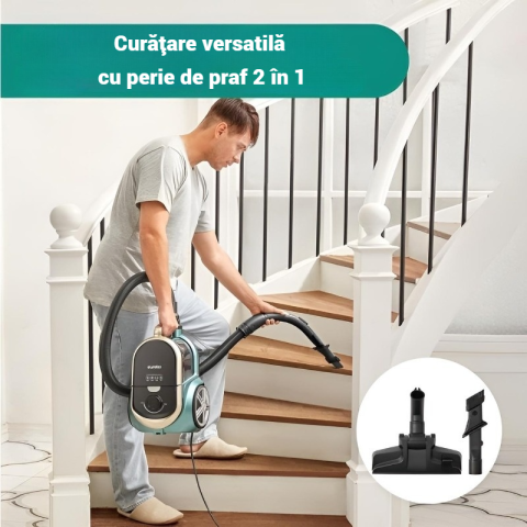 Aspirator fara sac model Eureka® Apollo, aspirator cilindric usor cu PowerCyclone unic, recipient de praf de 2, 2 l, motor cu eficienta energetica de 800 W, pentru pardoseli, covoare si podele dure, p [4]