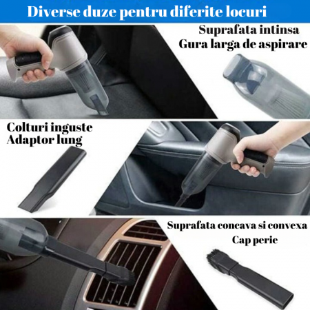 Aspirator portabil SERBY pentru masina cu baterie litiu 2000mAh, fara fir, aspirare umeda, uscata si suflare, 120w, gri [4]
