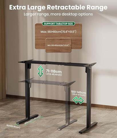 Cadru Birou Reglabil Electric Serby®, 2 Motoare, Reglabil Pe Inaltime 71-180 cm, Sarcina Maxima 150 kg, Functie De Control Memorie Si Afisaj Digital, Anti-Coliziune, Incarcare Type-C, Negru [4]