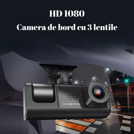 Camera auto DVR, vizualizare 170°, 3 camere, ecran 2", vizualizare nocturna, full HD 1080 P, detectare miscare [3]