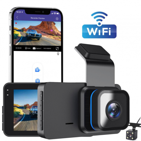 Diverse - Camera auto WIFI, Dual Cam Pro, ADAS, unghi de filmare de 150 °, rezistenta anti soc, senzor G, monitorizare a parcarii, ecran LCD de 3 inch, functie de focalizare asupra placutelor de inmatriculare,