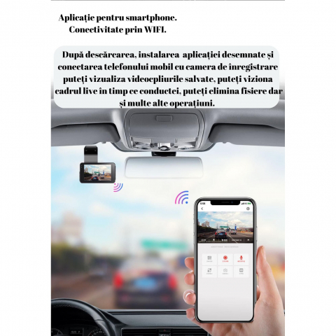 Camera auto WIFI, Dual Cam Pro, ADAS, unghi de filmare de 150 °, rezistenta anti soc, senzor G, monitorizare a parcarii, ecran LCD de 3 inch, functie de focalizare asupra placutelor de inmatriculare, [4]