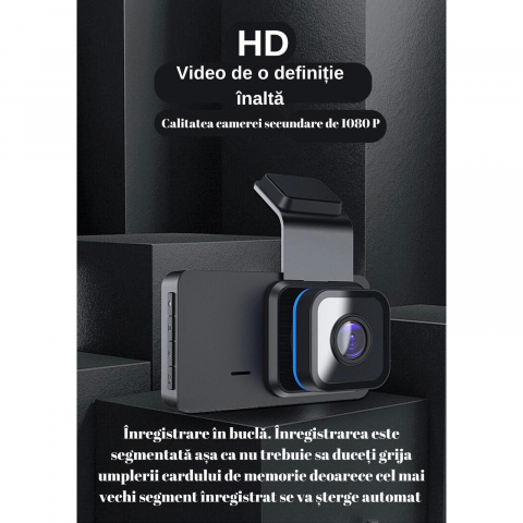 Camera auto WIFI, Dual Cam Pro, ADAS, unghi de filmare de 150 °, rezistenta anti soc, senzor G, monitorizare a parcarii, ecran LCD de 3 inch, functie de focalizare asupra placutelor de inmatriculare, [3]