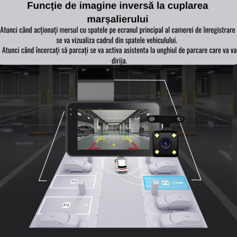 Camera auto WIFI, Dual Cam Pro, ADAS, unghi de filmare de 150 °, rezistenta anti soc, senzor G, monitorizare a parcarii, ecran LCD de 3 inch, functie de focalizare asupra placutelor de inmatriculare, [2]