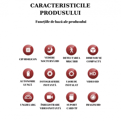 Camera de supraveghere mini spion, 1080P, HD, 360 de grade, vedere cu infrarosu pe timp de noapte, controlabila prin aplicatie mobila, senzor de detectare a miscarii, unghi de vizualizare de 150 grade [5]